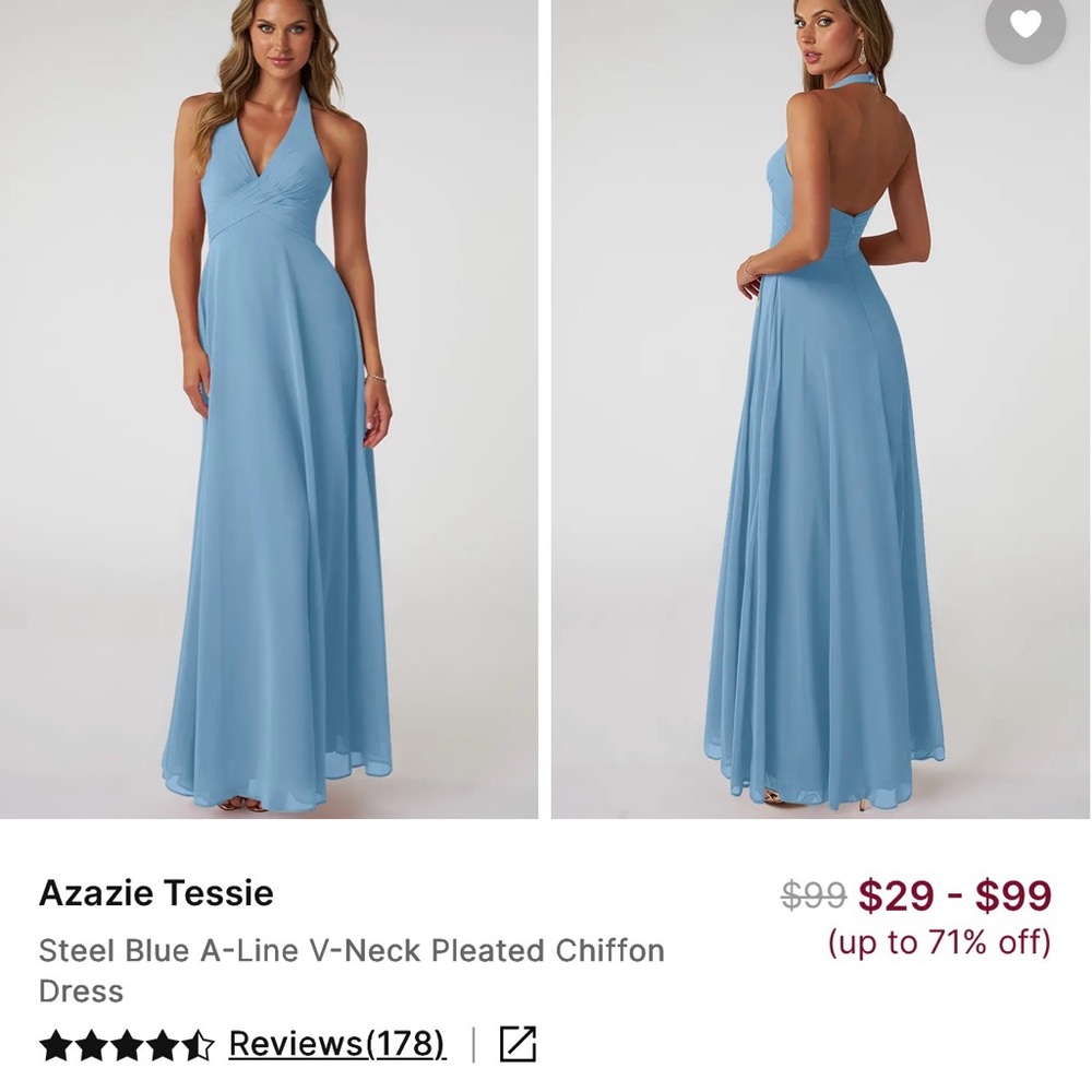 Azazie Tessie Backless Blue Chiffon Dress